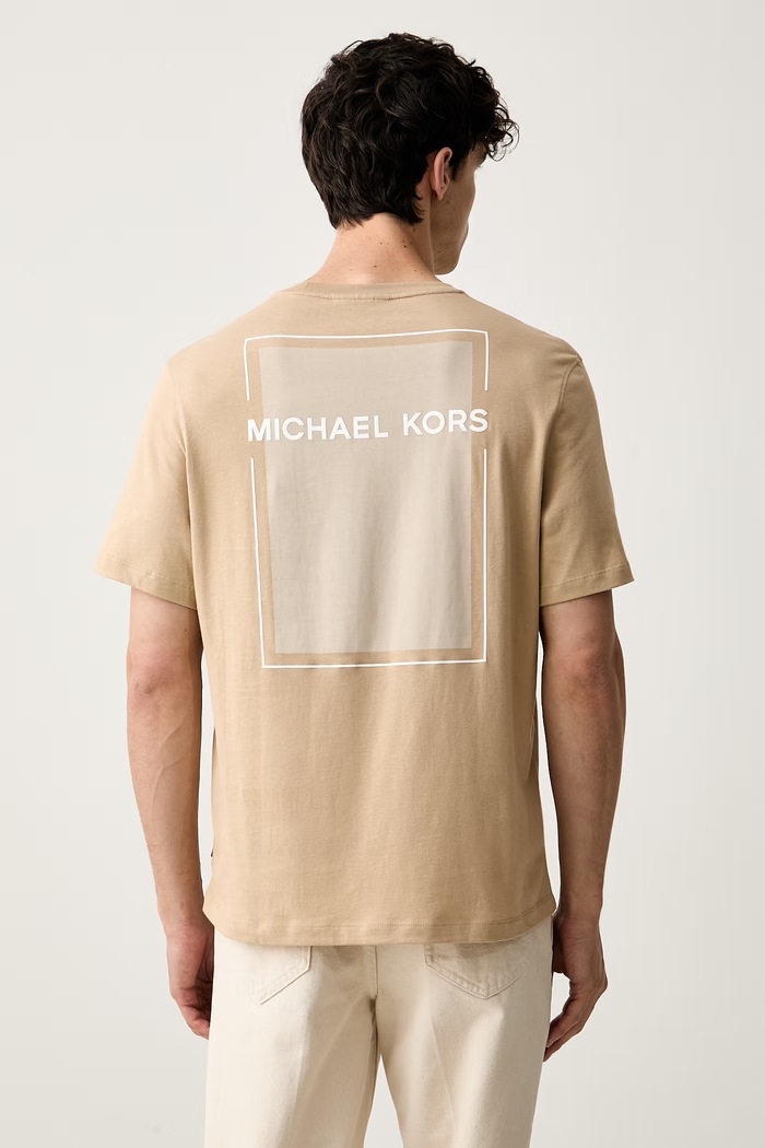 Odzież Michael Kors T-shirt męski bawełniany CS552MZFV4 beżowy