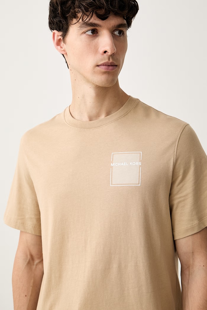 Michael Kors T-shirt męski bawełniany beżowy CS552MZFV4