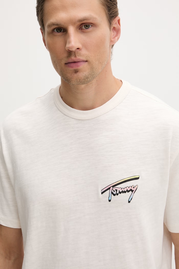 Tommy Jeans T-shirt męski bawełniany beżowy DM0DM23190