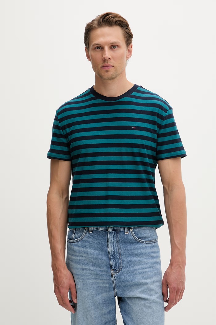 Tommy Jeans T-shirt męski bawełniany turkusowy DM0DM23169