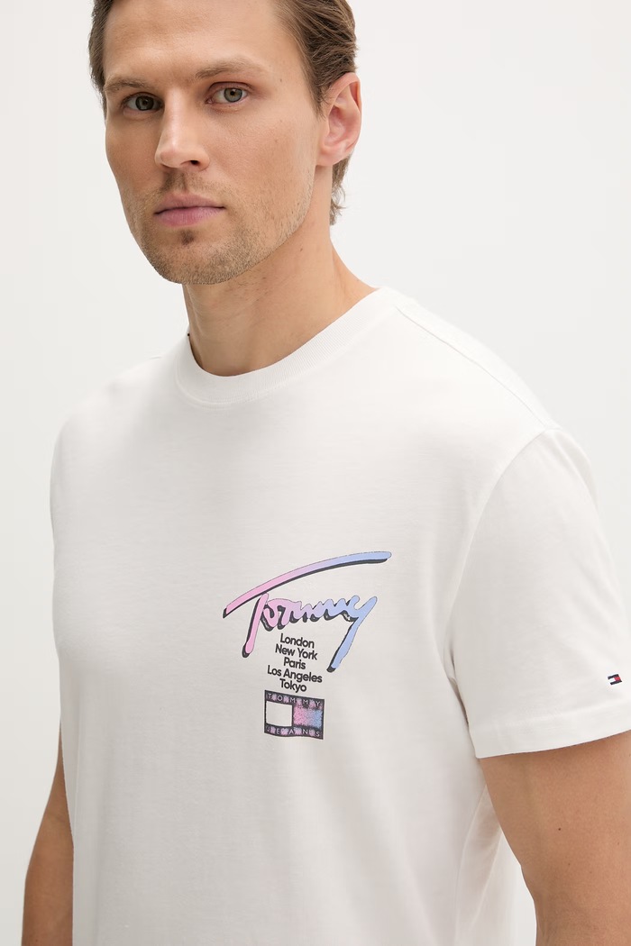 Tommy Jeans T-shirt męski bawełniany beżowy DM0DM23253
