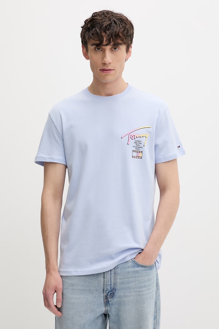Ρούχα Tommy Jeans t-shirt Ανδρικό βαμβακερό DM0DM23253 μπλε
