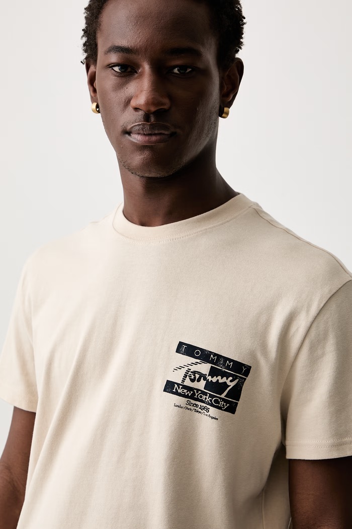 Tommy Jeans t-shirt ανδρικό βαμβακερό μπεζ DM0DM23177