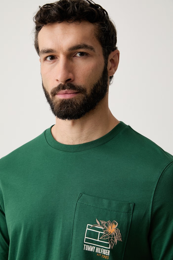 Tommy Hilfiger tričko pánske bavlnené zelená MW0MW44260