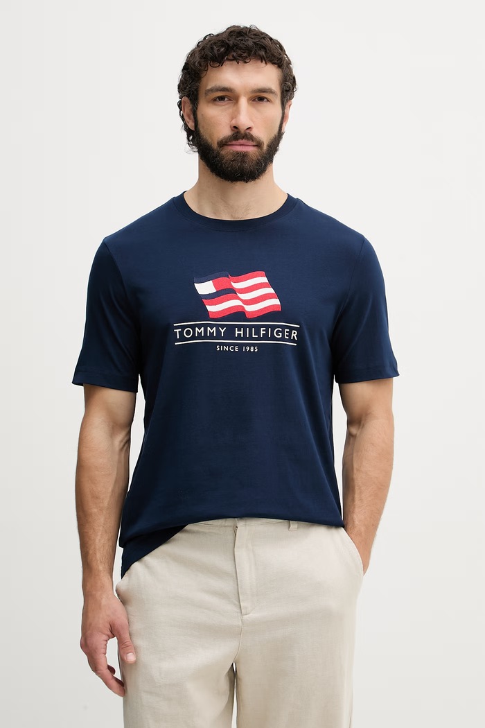 Tommy Hilfiger férfi pamut póló sötétkék MW0MW43387