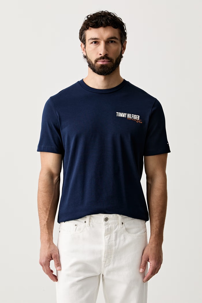 Ρούχα Tommy Hilfiger t-shirt ανδρικό βαμβακερό MW0MW43198 σκούρο μπλε