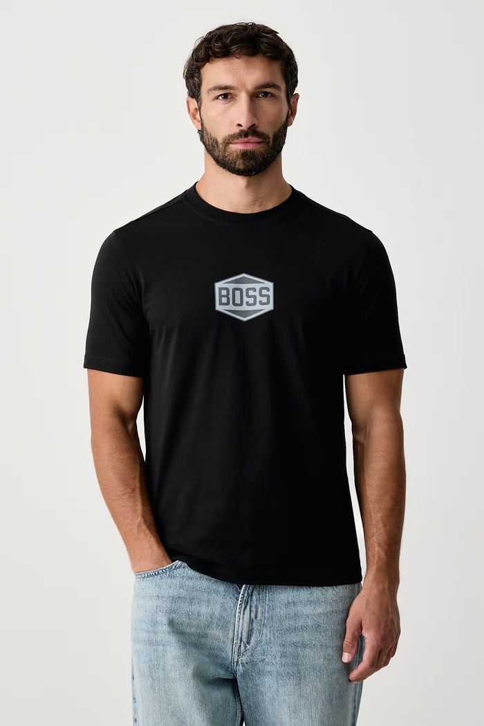 BOSS Orange Футболка для мужчин из хлопка Te_LogoTape2 чёрный 50574200