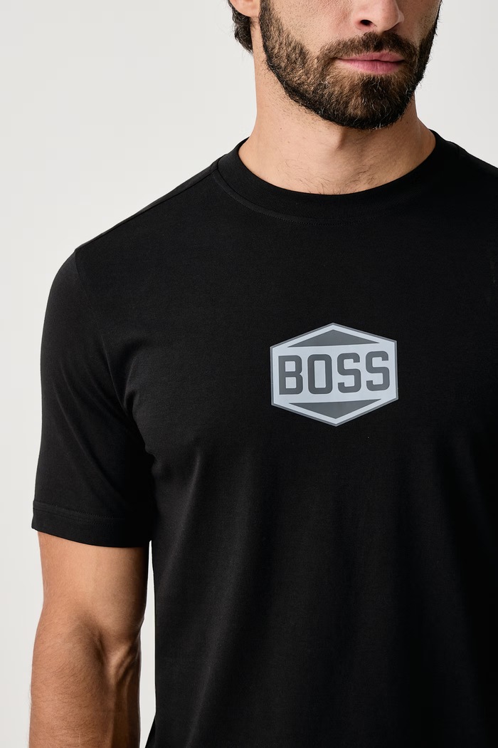 Футболка для мужчин из хлопка Te_LogoTape2 BOSS Orange 50574200 чёрный