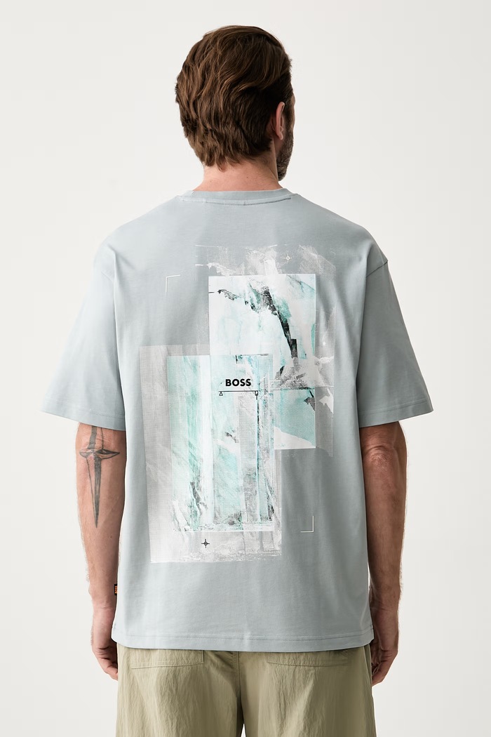 BOSS Orange T-shirt męski bawełniany Te_Frame niebieski 50566613