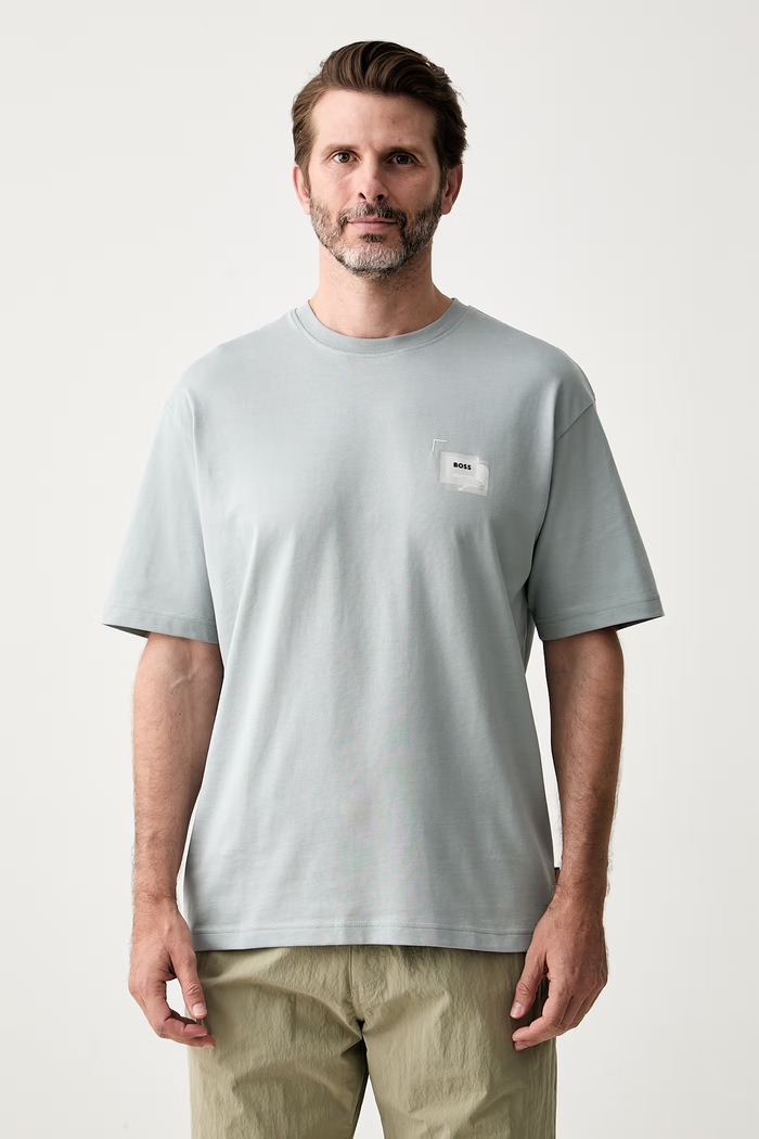 Odzież BOSS Orange T-shirt męski bawełniany Te_Frame 50566613 niebieski