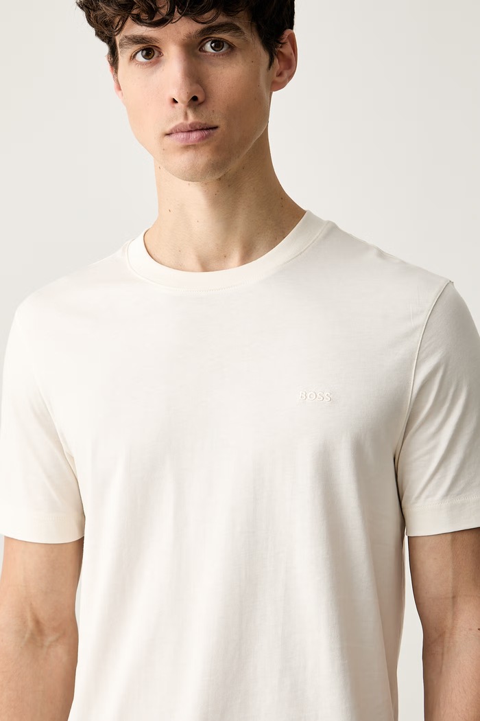 BOSS T-shirt męski bawełniany Thompson beżowy 50565995