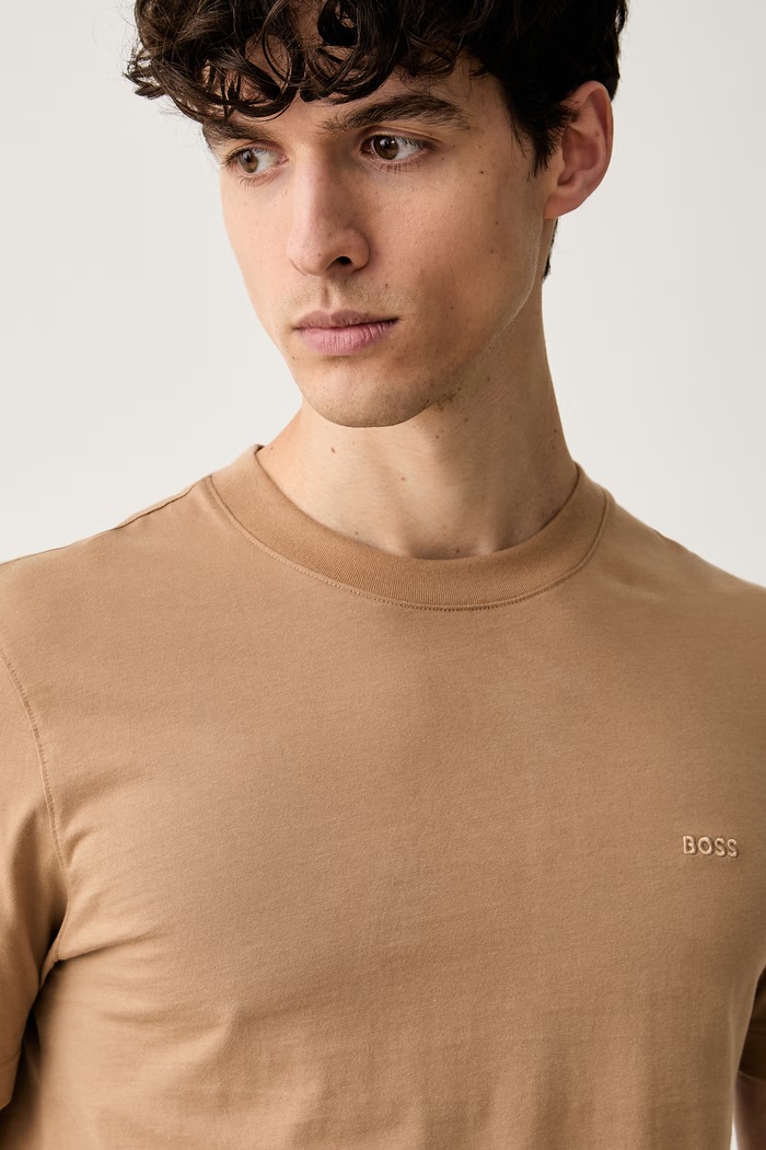 BOSS T-shirt męski bawełniany Thompson beżowy 50565995