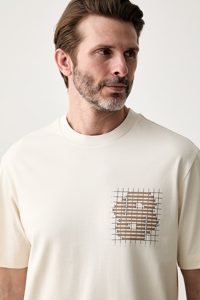 BOSS T-shirt męski bawełniany C-Tigerman beżowy 50565606
