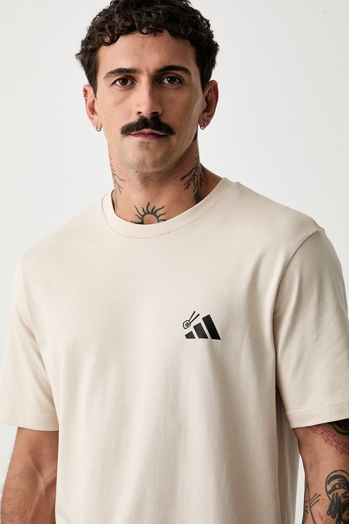 adidas T-shirt męski bawełniany beżowy KT9708