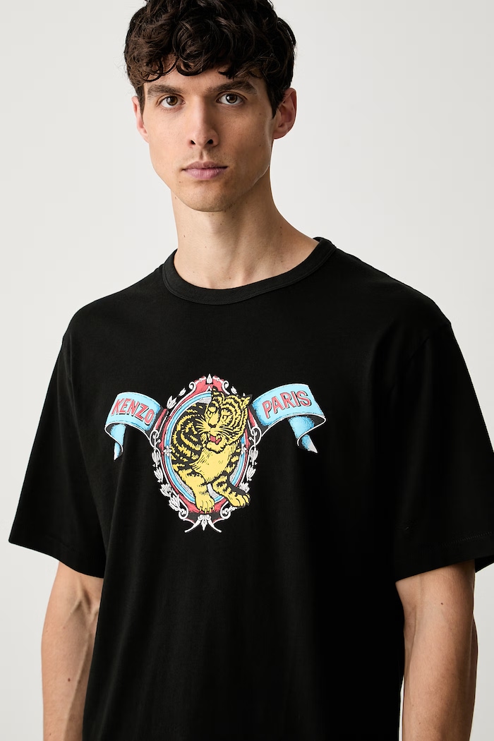 Kenzo T-shirt męski bawełniany czarny FG65TS2984SG