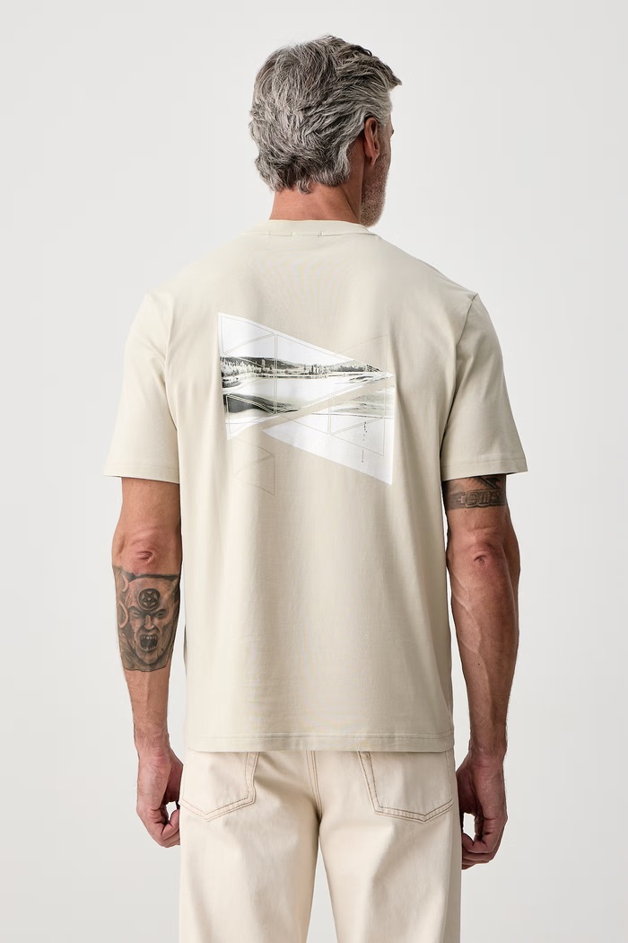 Odzież BOSS Green T-shirt męski bawełniany z elastanem TS_Network Photo 50564740 beżowy