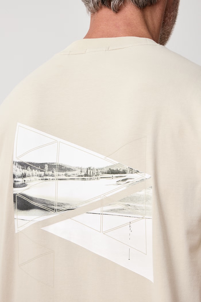 T-shirt męski bawełniany z elastanem TS_Network Photo BOSS Green 50564740 beżowy
