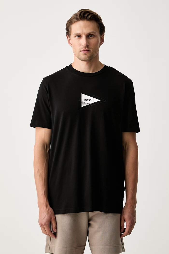 Ρούχα BOSS Green t-shirt ανδρικό βαμβακερό με ελαστάν TS_Network Photo 50564740 μαύρο