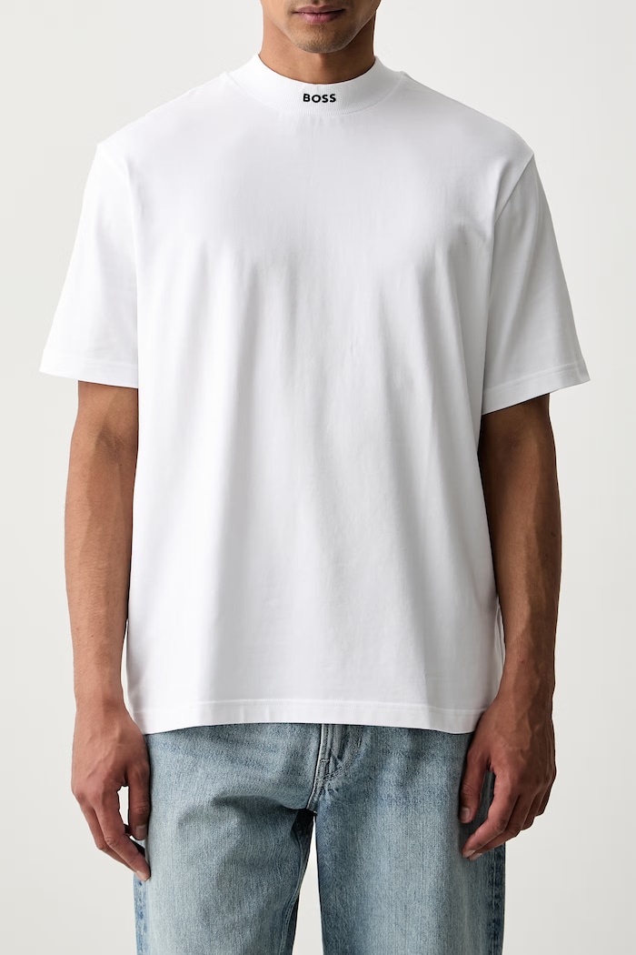 BOSS Green tričko pánske bavlnené s elastanom Tee Collar biela 50562120