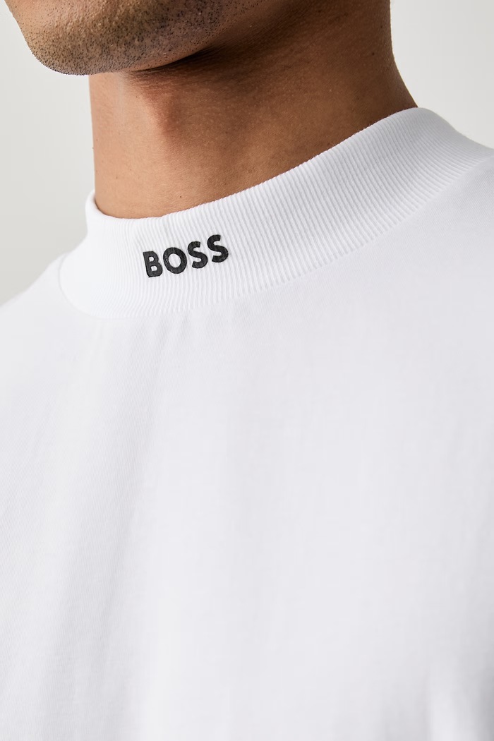 BOSS Green tričko pánske bavlnené s elastanom Tee Collar 50562120 biela