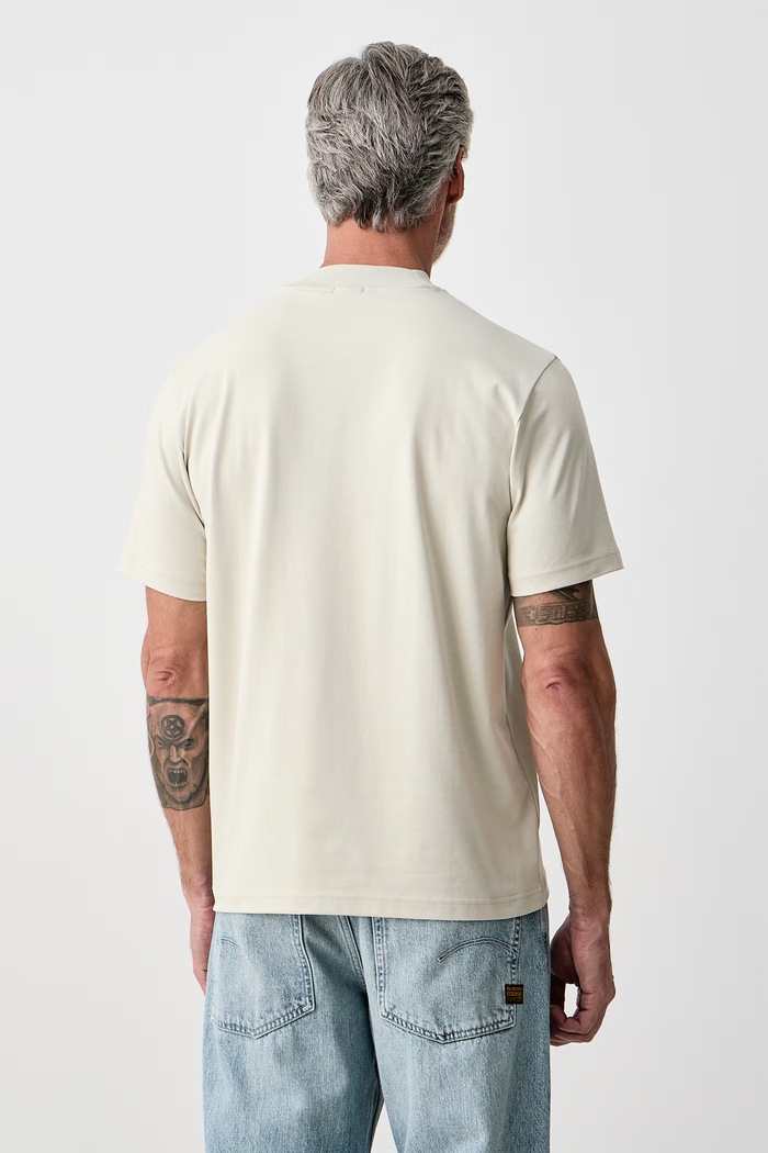 BOSS Green T-shirt męski bawełniany z elastanem Tee Collar 50562120 beżowy AW26