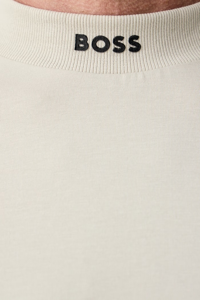 T-shirt męski bawełniany z elastanem Tee Collar BOSS Green 50562120 beżowy