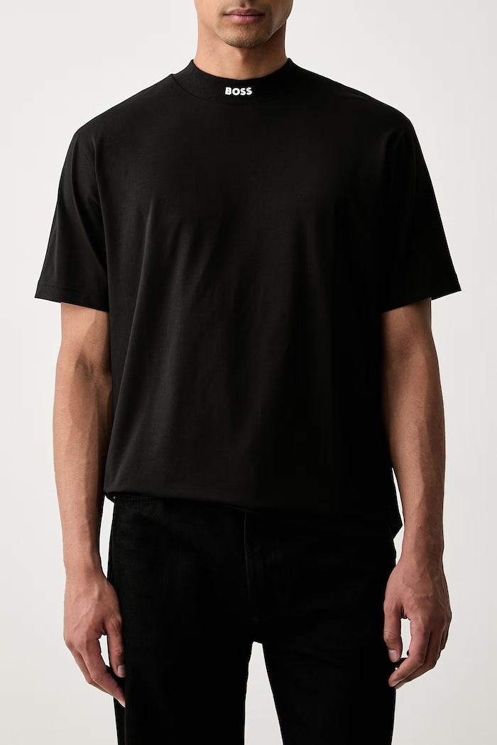 BOSS Green tričko pánske bavlnené s elastanom Tee Collar čierna 50562120