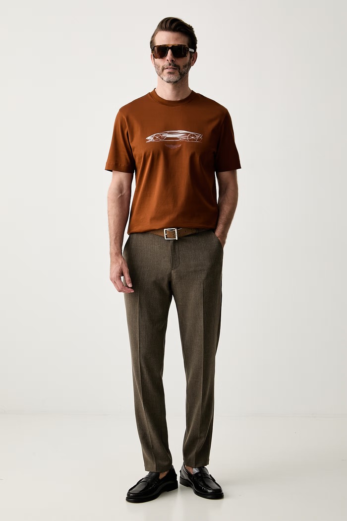 BOSS T-shirt męski bawełniany BOSS x Aston Martin 50570435 brązowy AW26