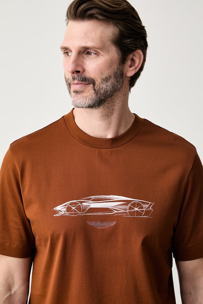 BOSS T-shirt męski bawełniany BOSS x Aston Martin brązowy 50570435