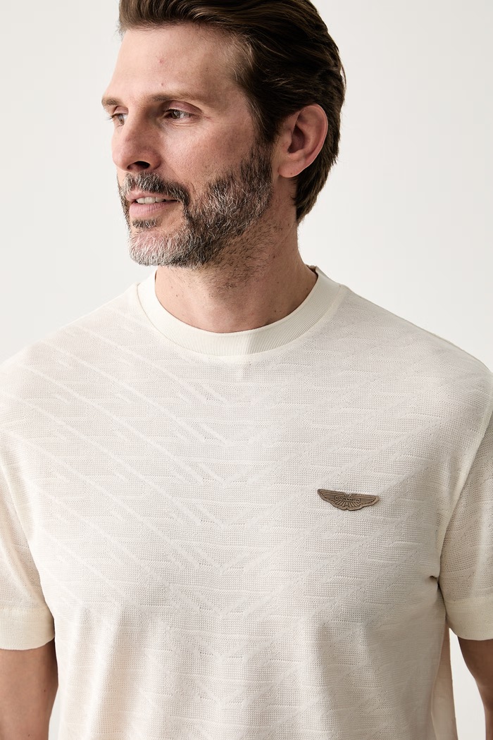 BOSS T-shirt męski bawełniany BOSS x Aston Martin beżowy 50565175