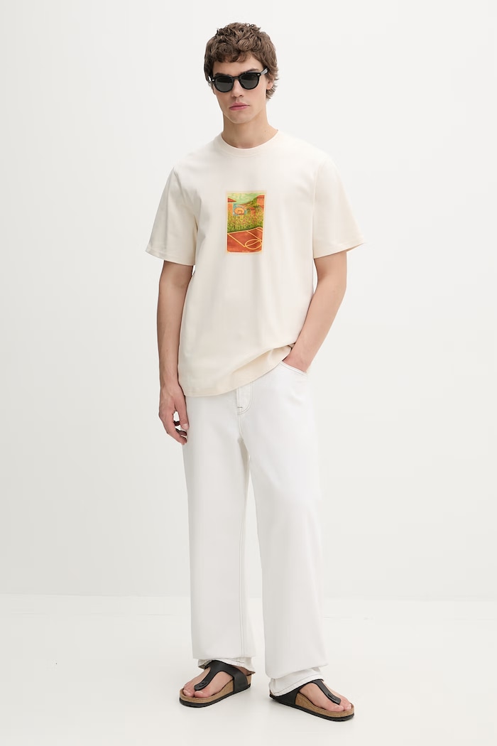 Les Deux T-shirt męski bawełniany 1001981 beżowy AW26