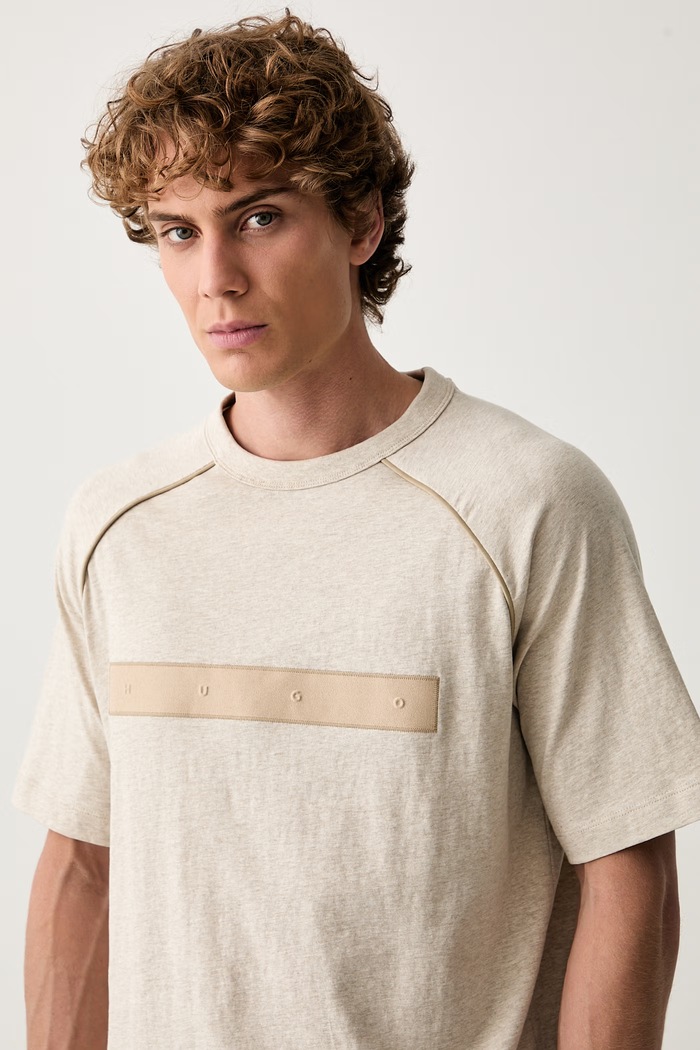 HUGO t-shirt ανδρικό βαμβακερό Dalik μπεζ 50563112
