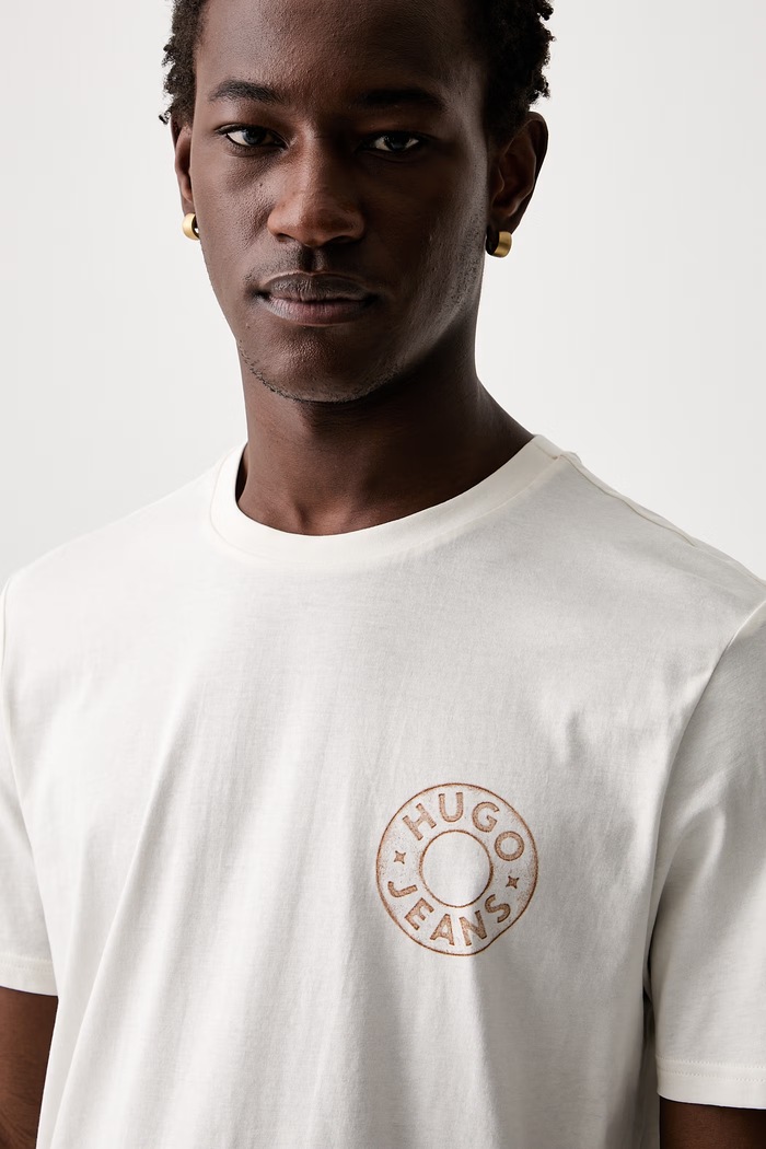 HUGO Blue T-shirt męski bawełniany Nemodo beżowy 50572303