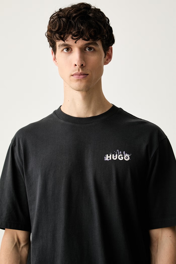 HUGO Blue tričko pánske bavlnené Noxwash čierna 50569865