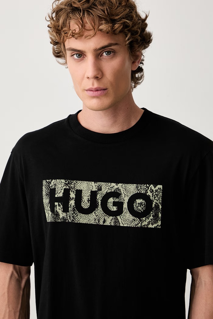 HUGO Blue T-shirt męski bawełniany Nerpient czarny 50566041
