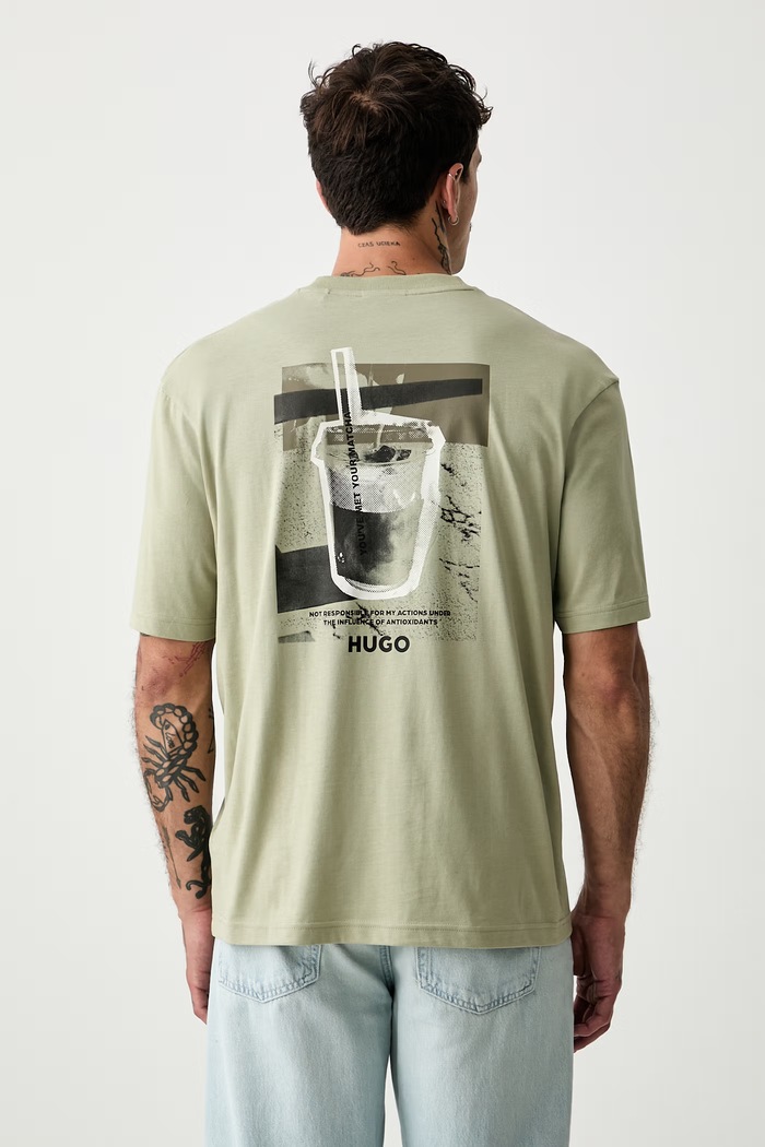 HUGO Blue T-shirt męski bawełniany Nurobos zielony 50566027