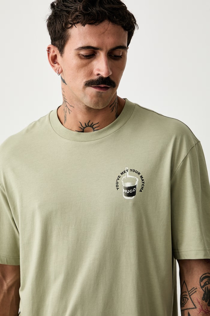 HUGO Blue T-shirt męski bawełniany Nurobos zielony 50566027