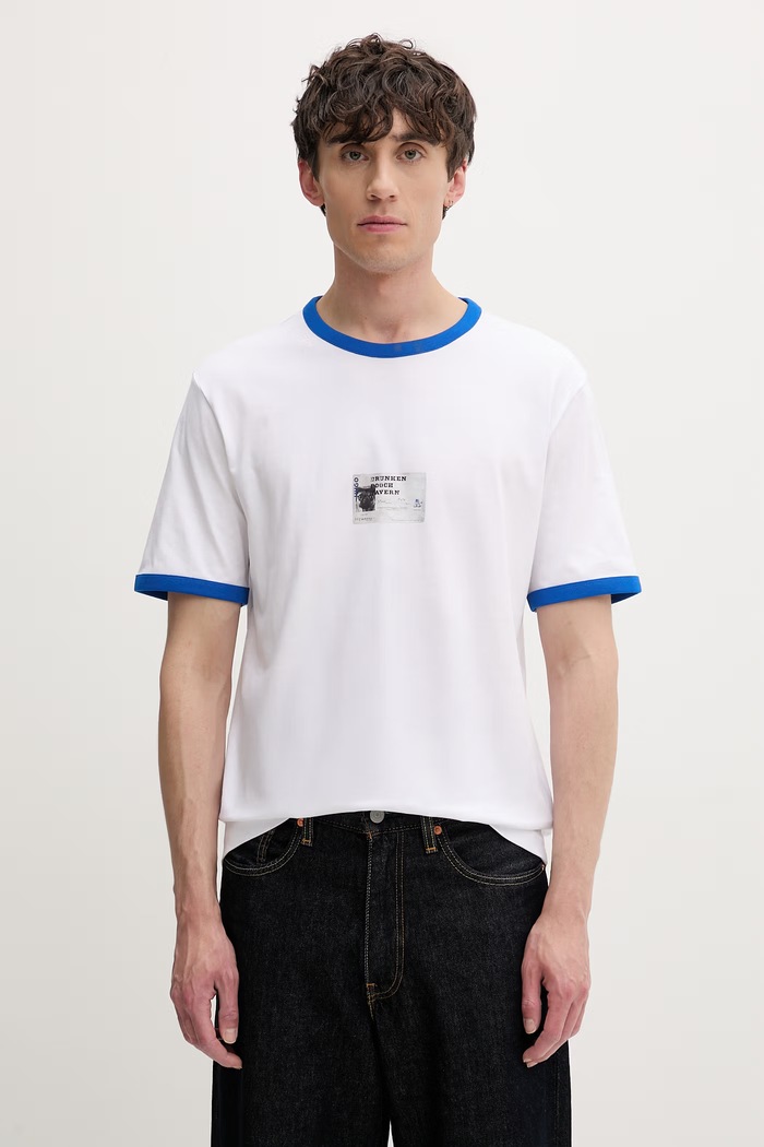 HUGO Blue t-shirt ανδρικό βαμβακερό Nurangler λευκό 50566025