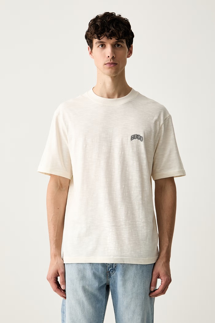 HUGO Blue T-shirt męski bawełniany Nowboi beżowy 50563916
