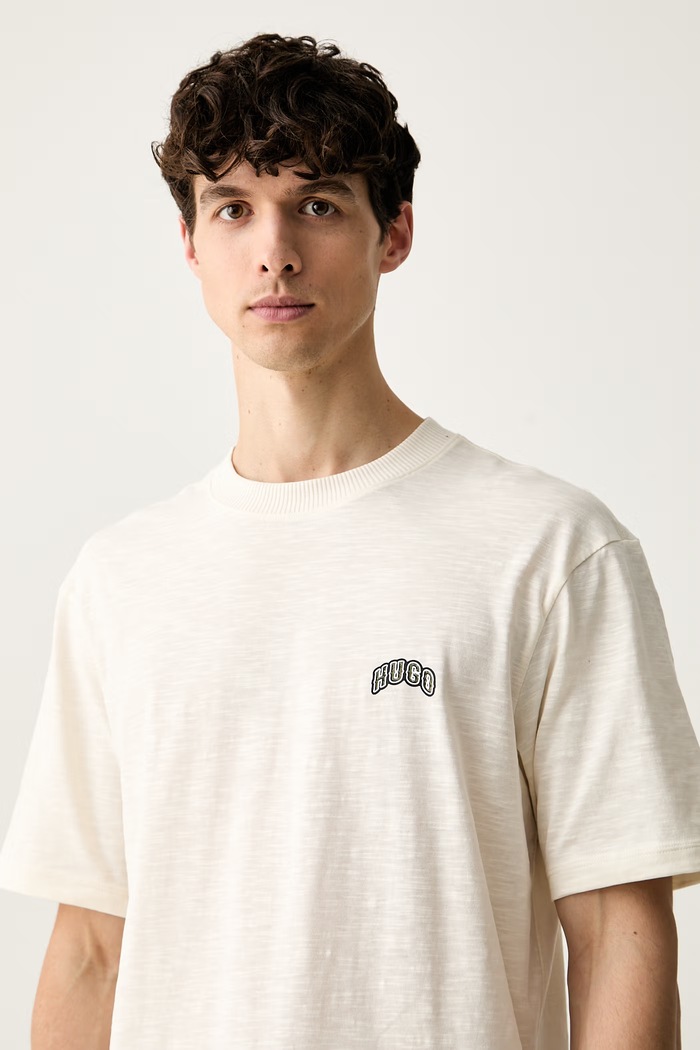 HUGO Blue T-shirt męski bawełniany Nowboi beżowy 50563916