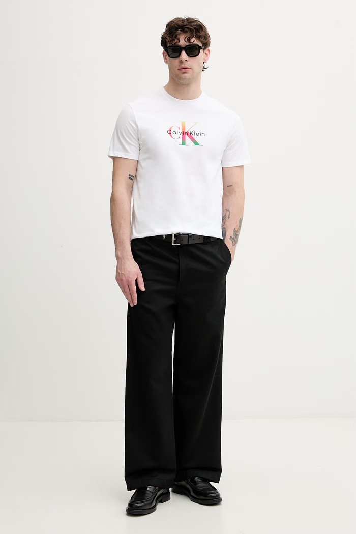 Calvin Klein Jeans T-shirt męski bawełniany LV04RG835G biały AW26