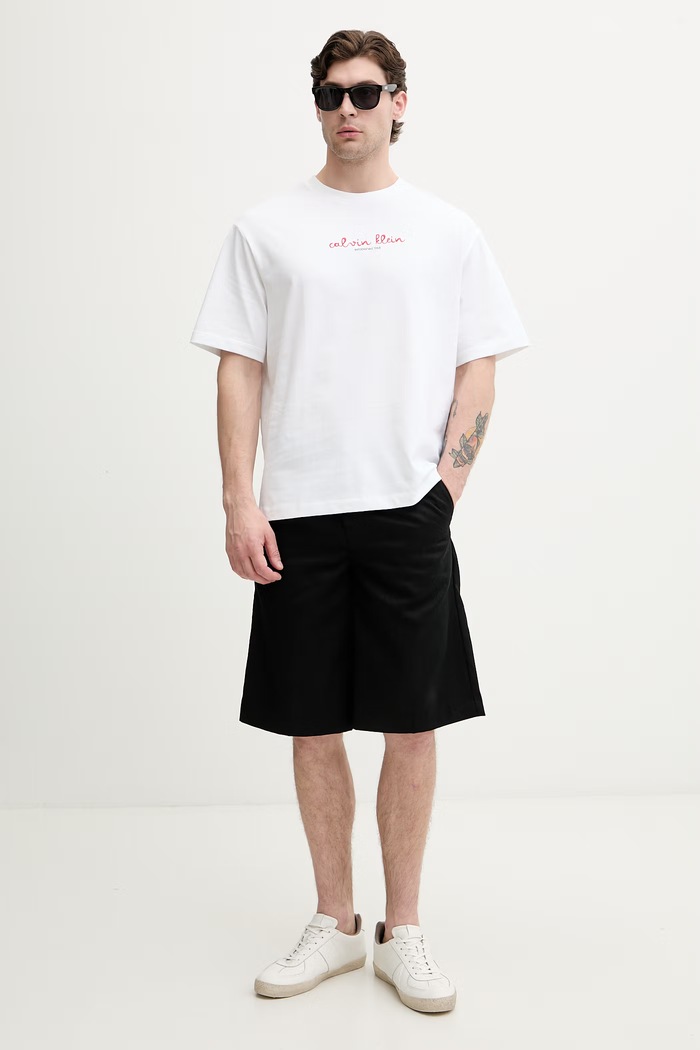 Calvin Klein Jeans T-shirt męski bawełniany LV04RG816G beżowy AW26