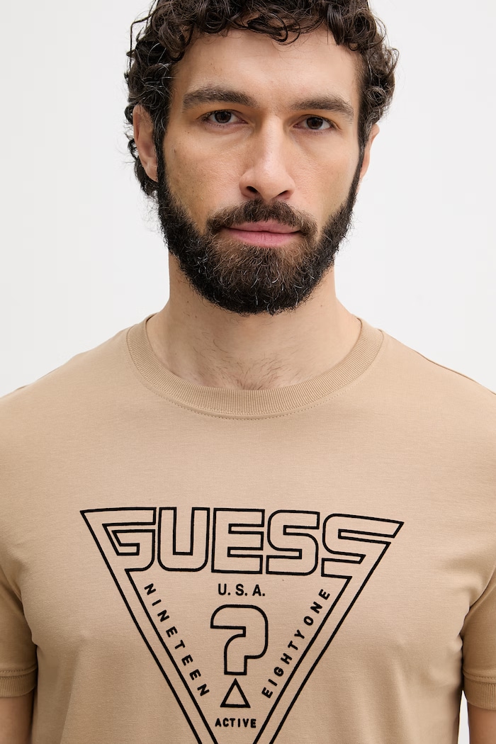 Guess tričko pánske bavlnené MIKEN hnedá Z6YI20.K5016