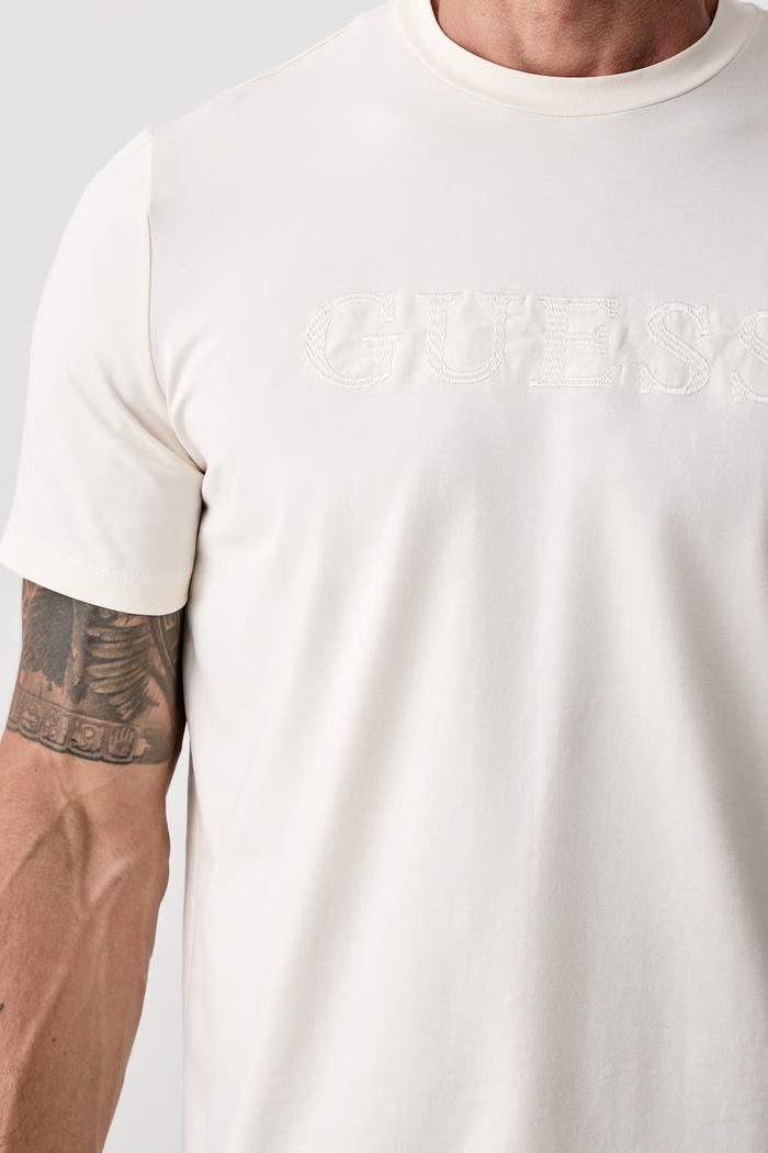 T-shirt męski bawełniany z elastanem PRAT Guess Z6YI17.K4968 beżowy