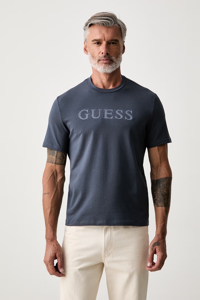 Guess T-shirt męski bawełniany z elastanem PRAT granatowy Z6YI17.K4968