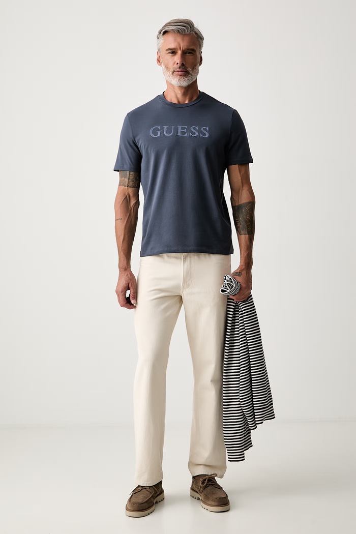 Guess T-shirt męski bawełniany z elastanem PRAT Z6YI17.K4968 granatowy AW26