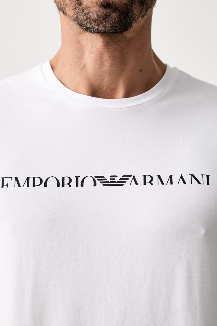 Emporio Armani Underwear lounge tričko pánske bavlnené s elastanom biela EM000377.AF25030