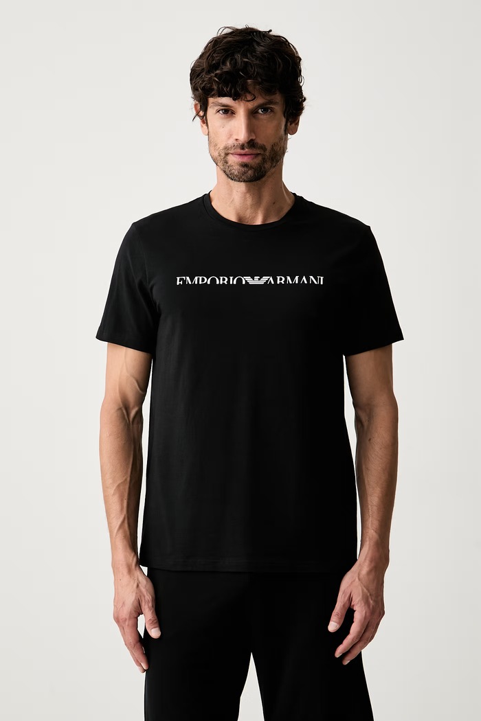 Emporio Armani Underwear T-shirt lounge męski bawełniany z elastanem czarny EM000377.AF25030