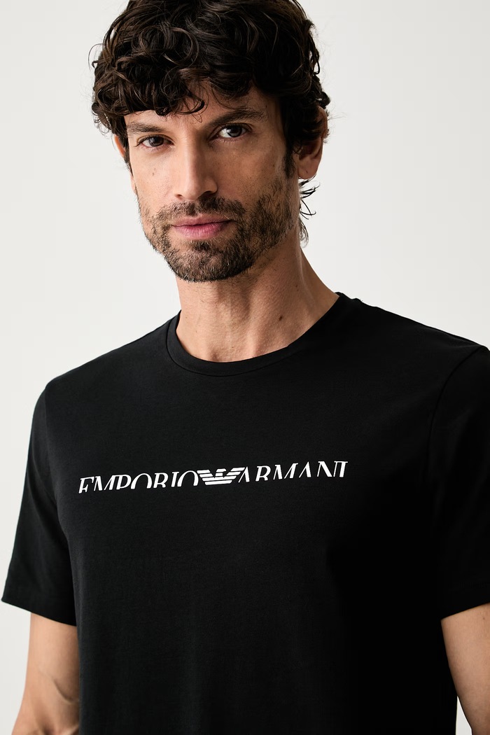 Odzież Emporio Armani Underwear T-shirt lounge męski bawełniany z elastanem EM000377.AF25030 czarny