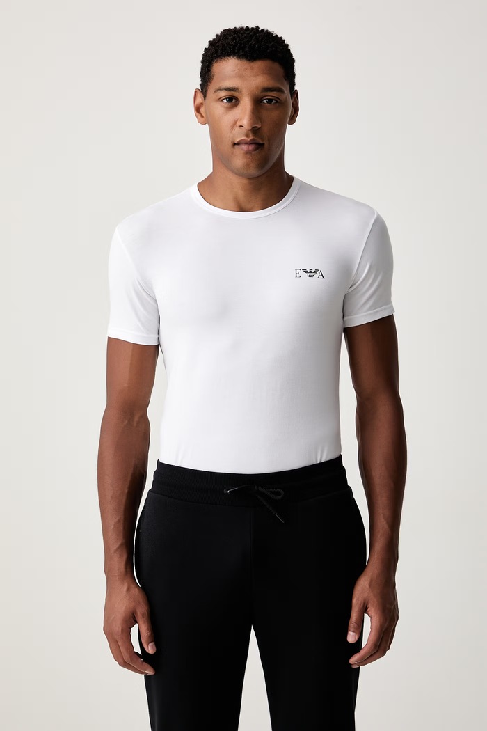 Emporio Armani Underwear T-shirt lounge męski bawełniany z elastanem biały EM001849.AF25018